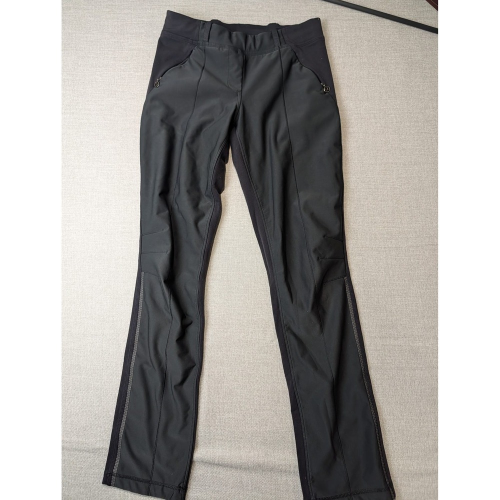 Lululemon Athletic Pants Women 4 Black Polyester Lycra Reflective Tech Trousers